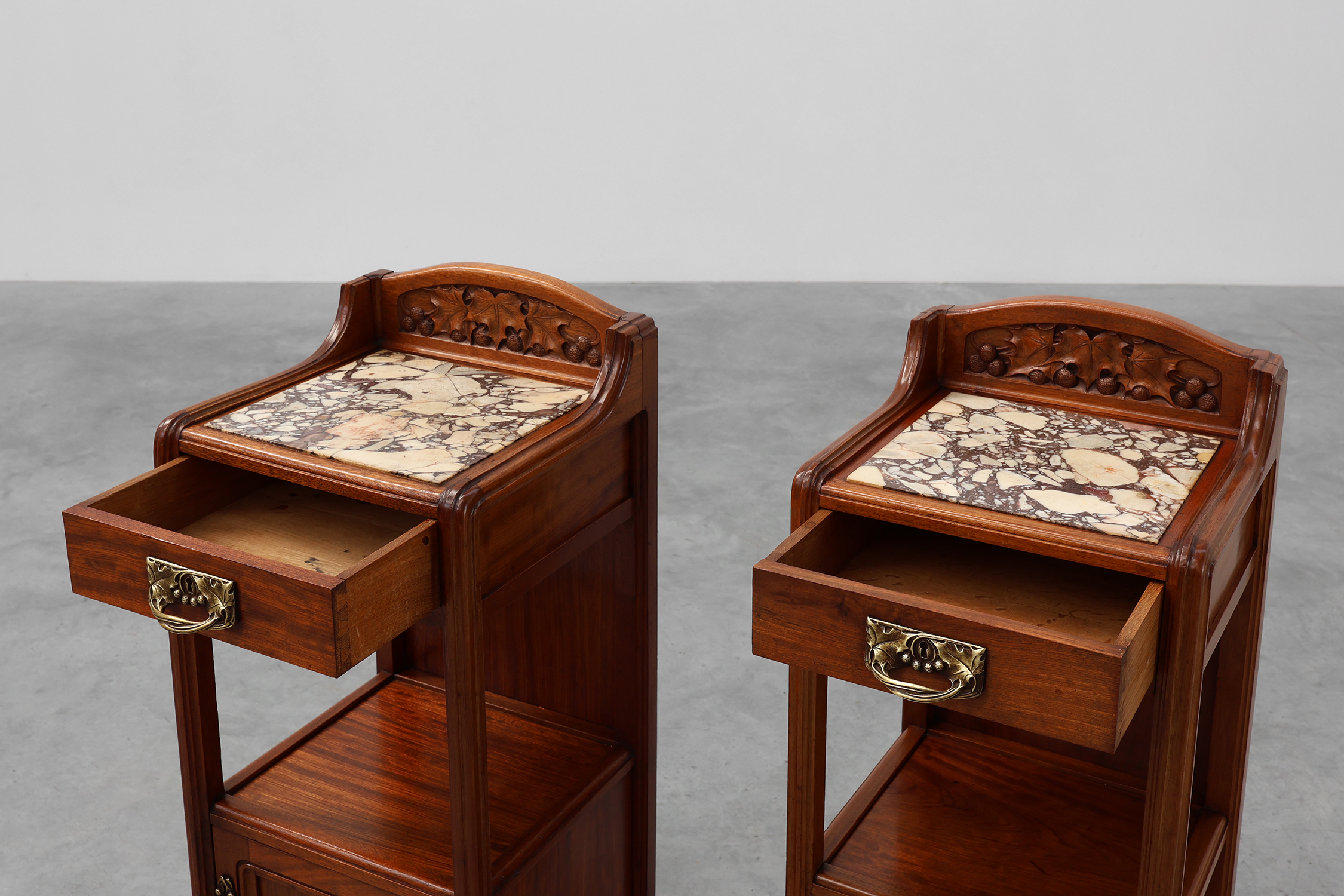 Pair Art Nouveau Nightstands with marble top by Paul Alexandre Dumas, France ca. 1910thumbnail